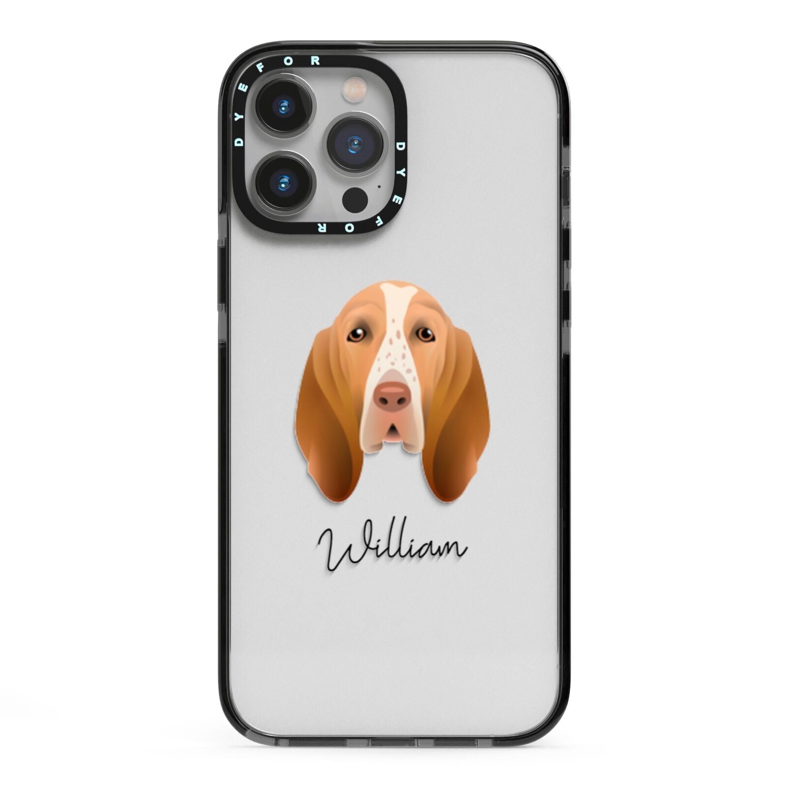 Bracco Italiano Personalised iPhone 13 Pro Max Black Impact Case on Silver phone