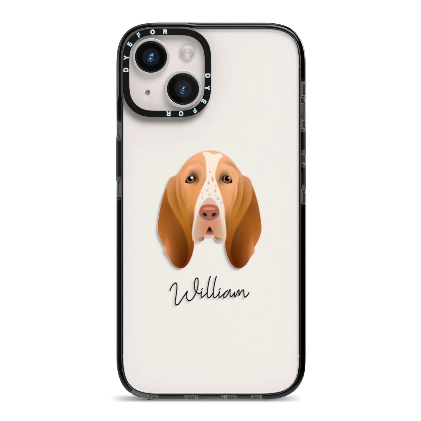 Bracco Italiano Personalised iPhone 14 Black Impact Case on Silver phone
