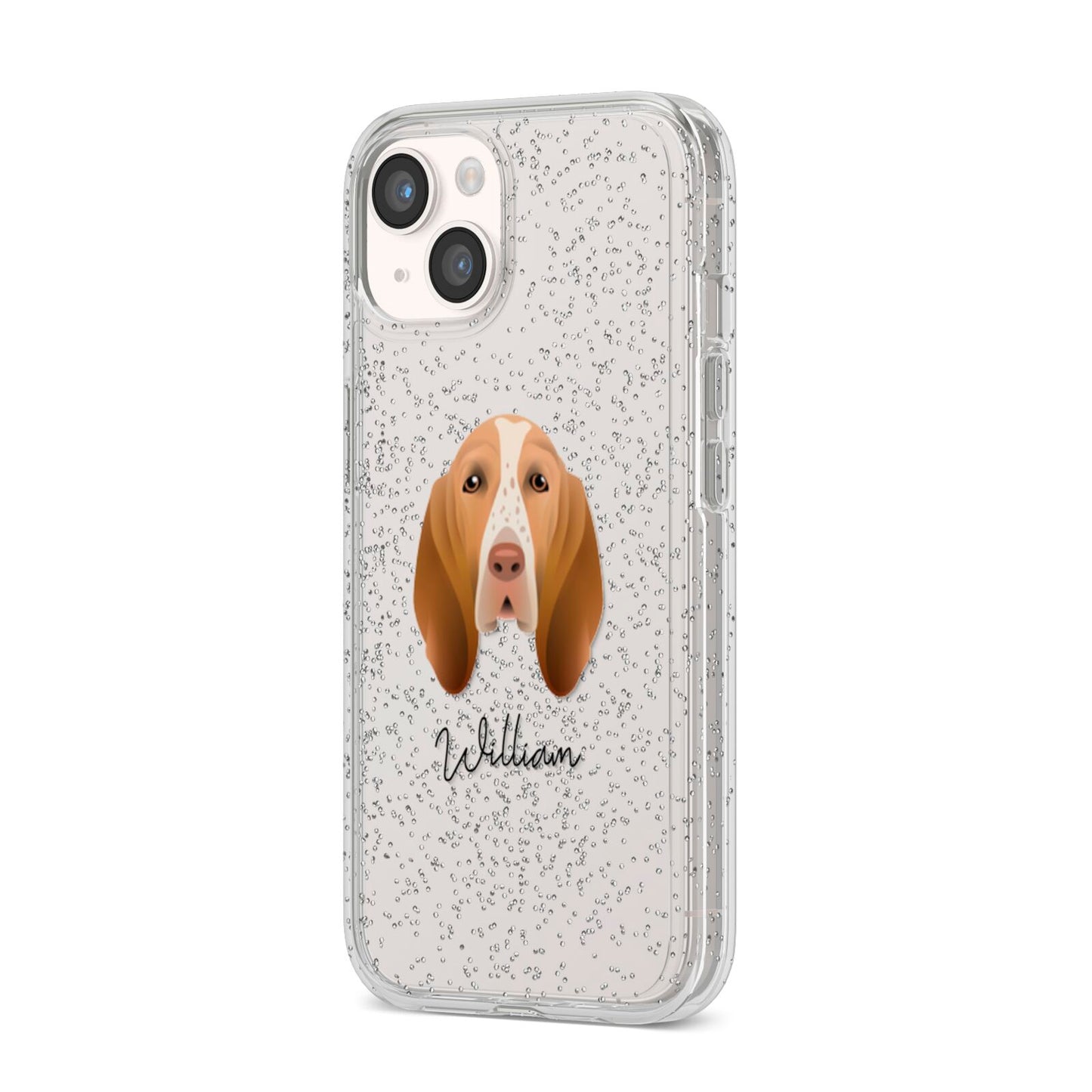 Bracco Italiano Personalised iPhone 14 Glitter Tough Case Starlight Angled Image
