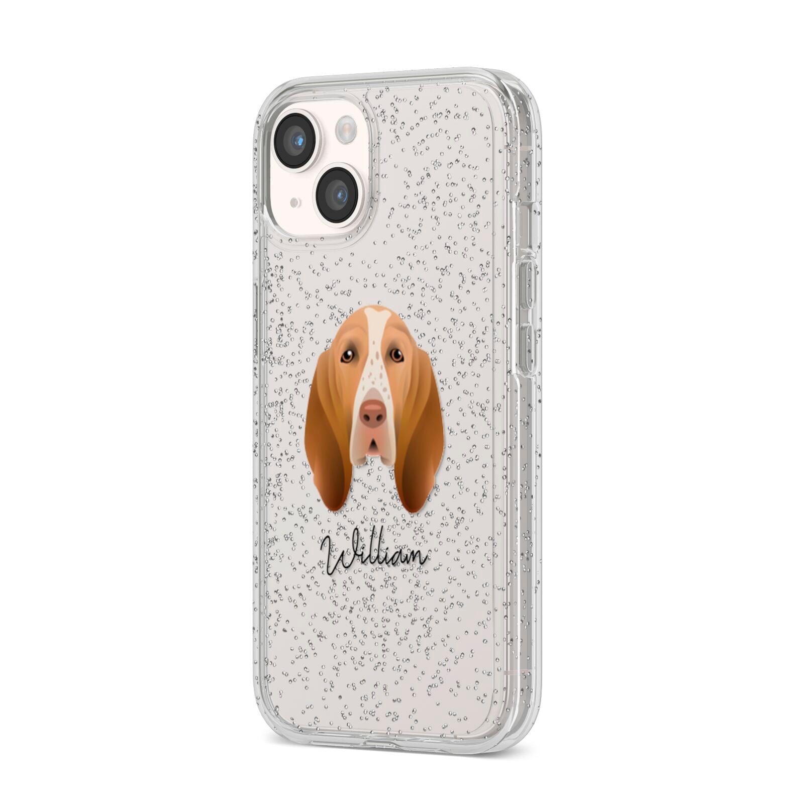 Bracco Italiano Personalised iPhone 14 Glitter Tough Case Starlight Angled Image
