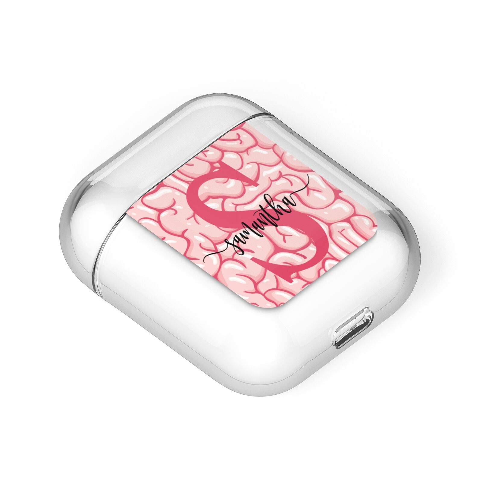 Brain Background with Monogram and Text AirPods Case Laid Flat