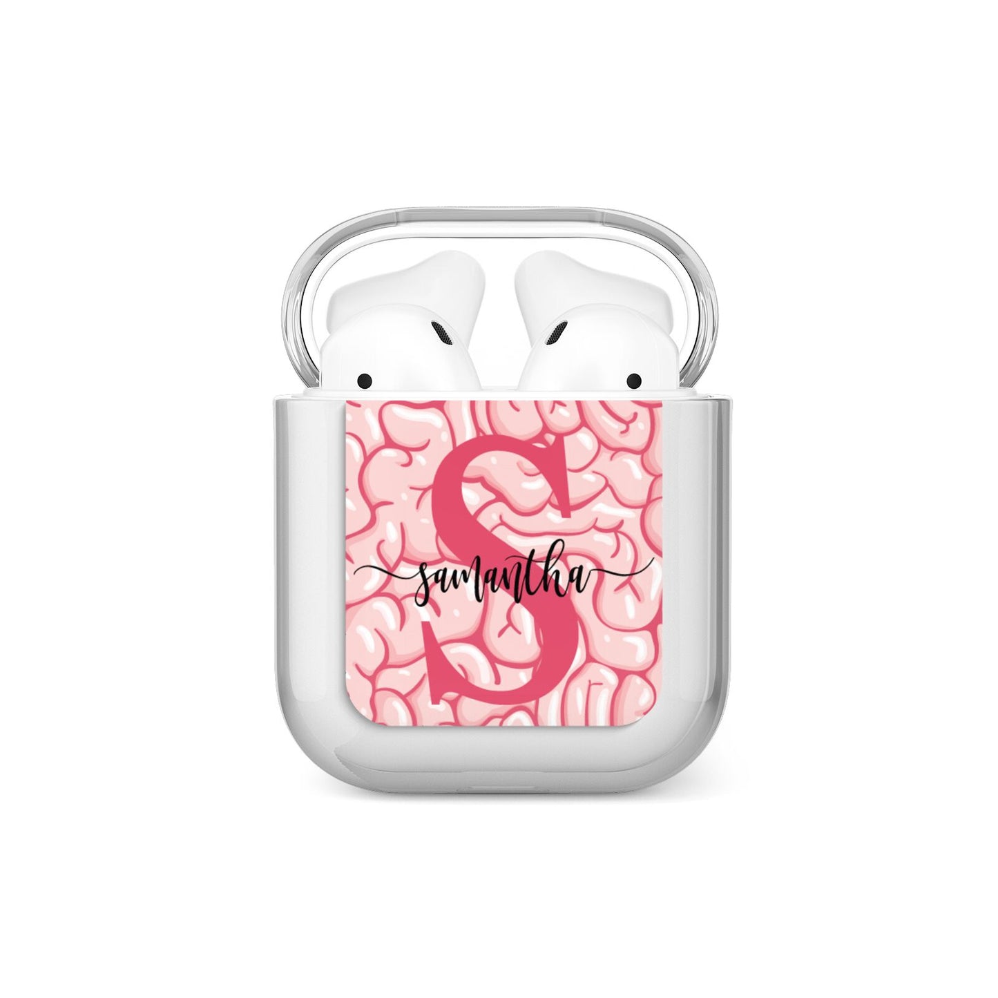 Brain Background with Monogram and Text AirPods Case