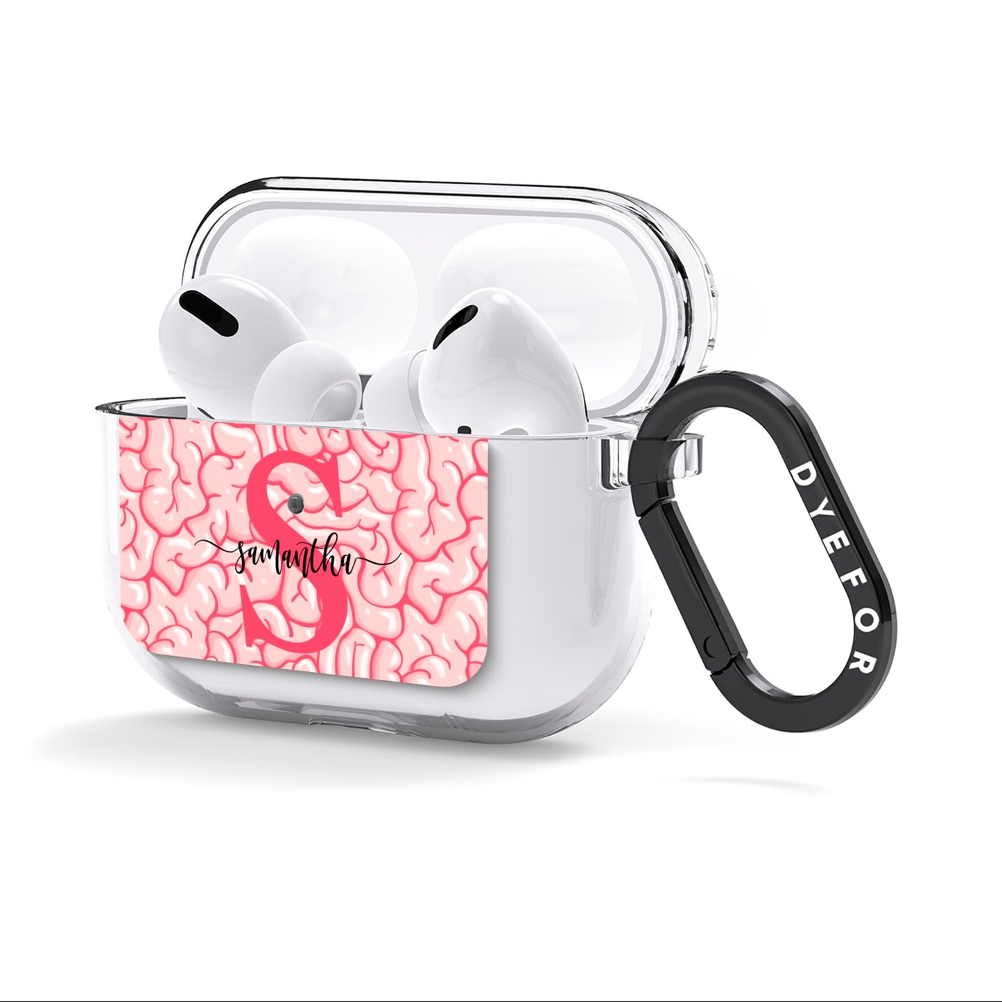 Brain Background with Monogram and Text AirPods Clear Case 3rd Gen Side Image