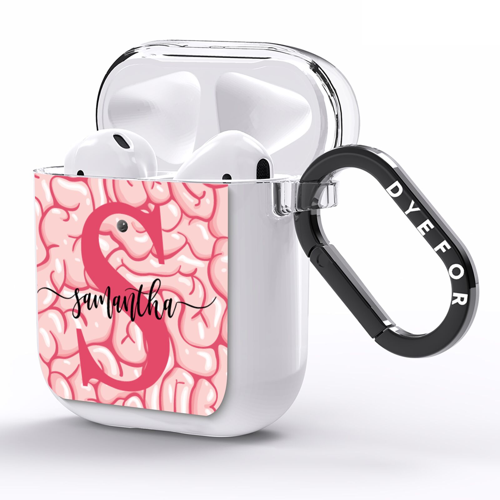 Brain Background with Monogram and Text AirPods Clear Case Side Image