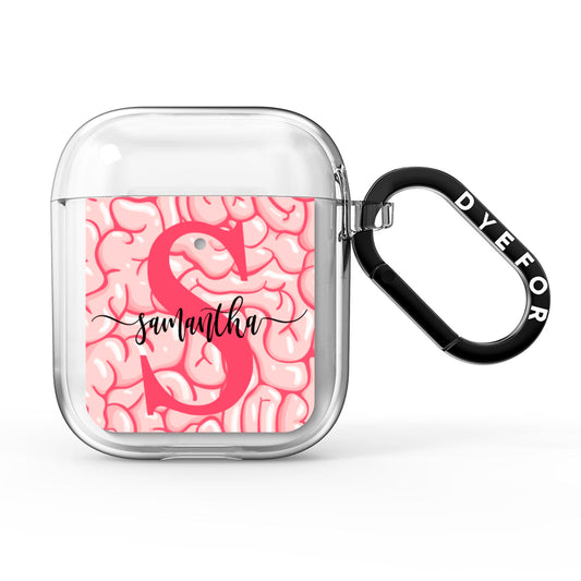 Brain Background with Monogram and Text AirPods Clear Case