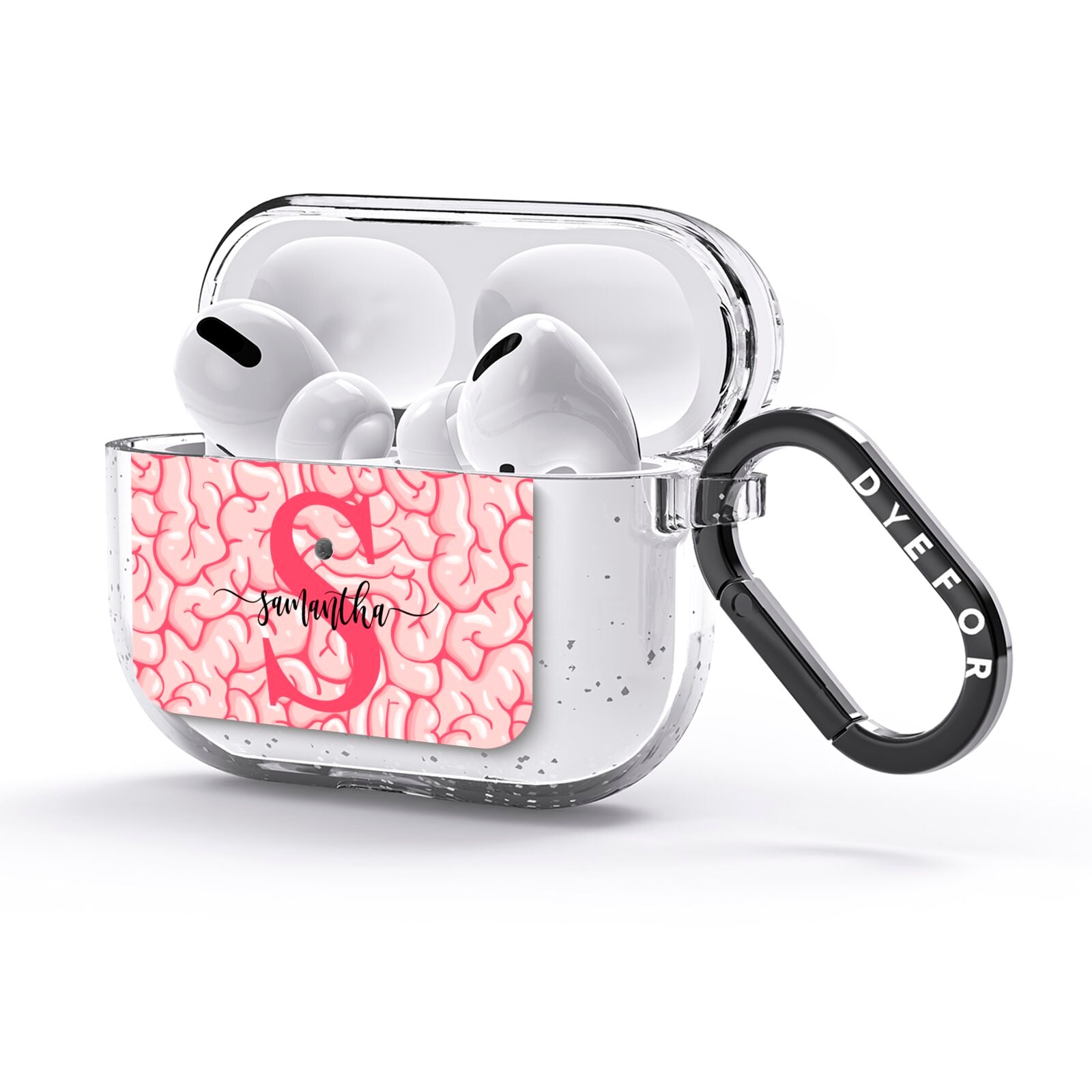 Brain Background with Monogram and Text AirPods Glitter Case 3rd Gen Side Image
