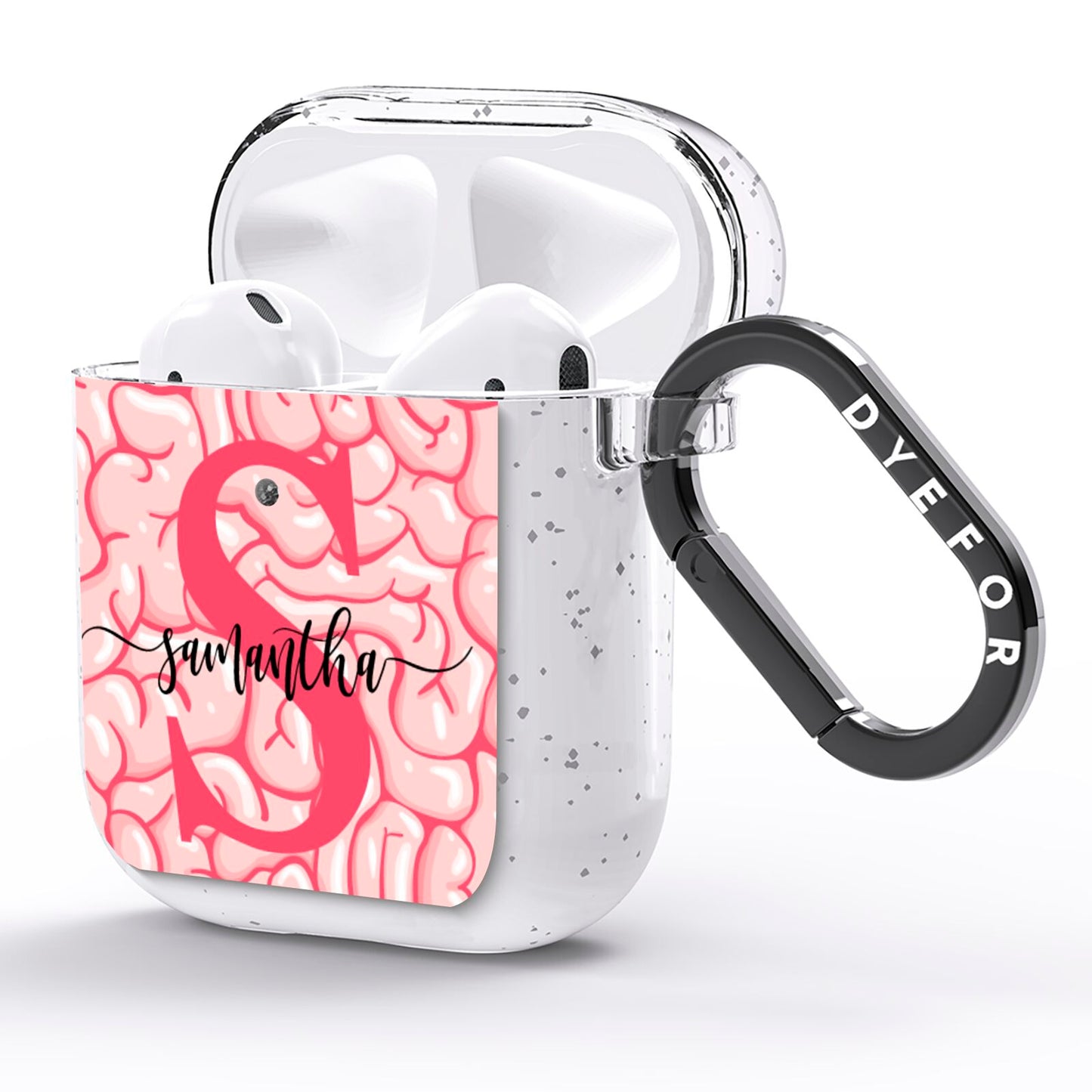 Brain Background with Monogram and Text AirPods Glitter Case Side Image