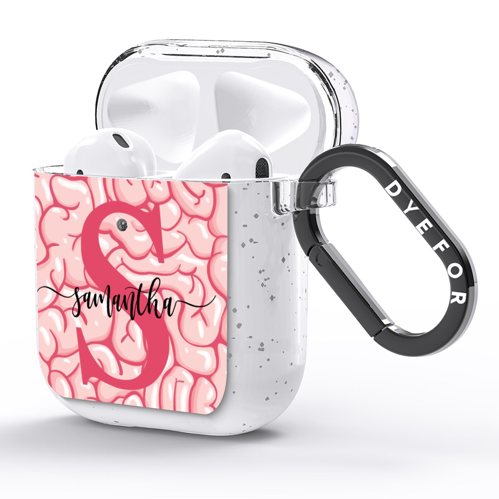 Brain Background with Monogram and Text AirPods Glitter Case Side Image