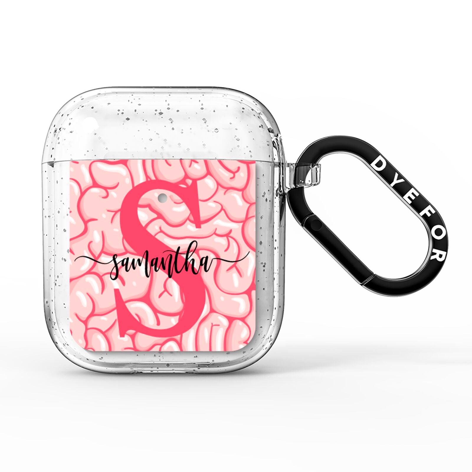 Brain Background with Monogram and Text AirPods Glitter Case