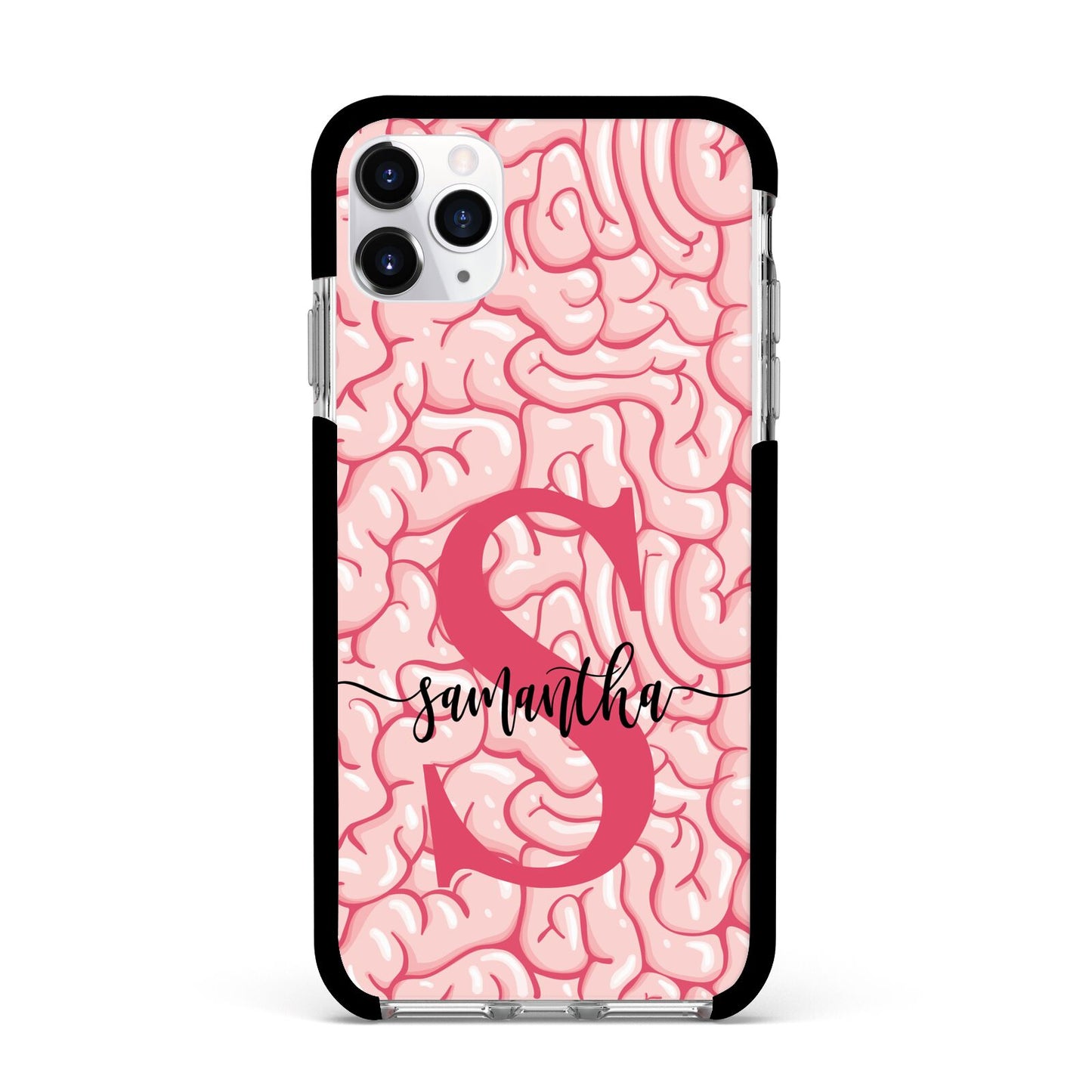 Brain Background with Monogram and Text Apple iPhone 11 Pro Max in Silver with Black Impact Case