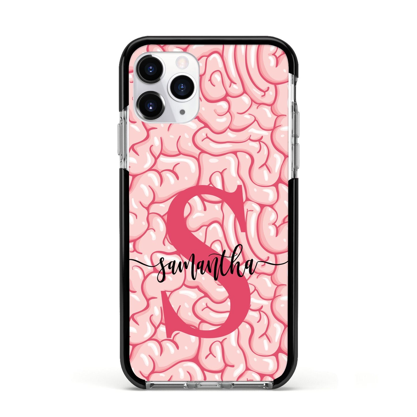 Brain Background with Monogram and Text Apple iPhone 11 Pro in Silver with Black Impact Case