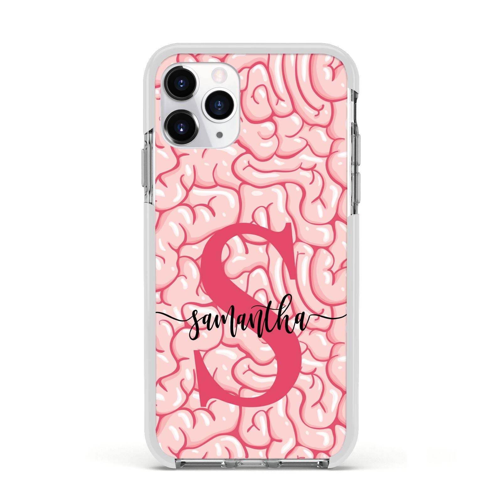 Brain Background with Monogram and Text Apple iPhone 11 Pro in Silver with White Impact Case