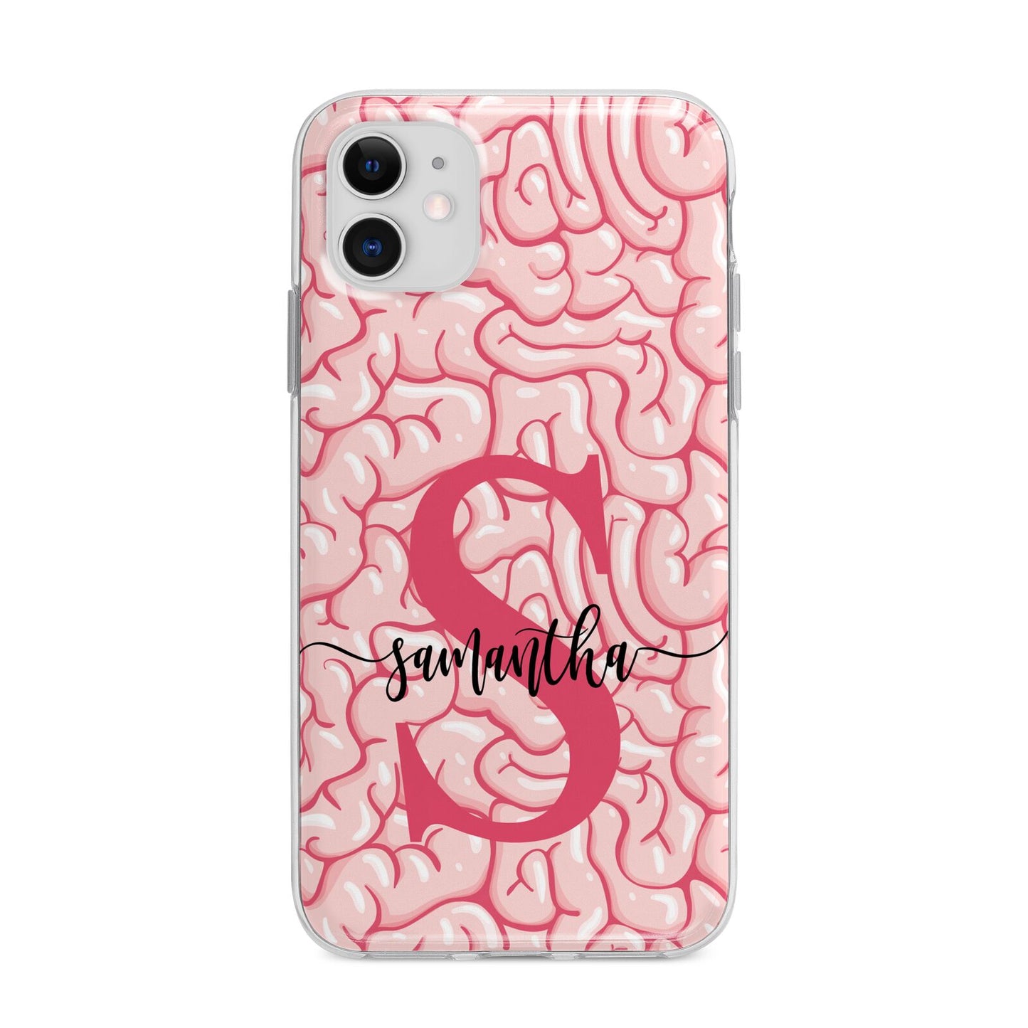 Brain Background with Monogram and Text Apple iPhone 11 in White with Bumper Case