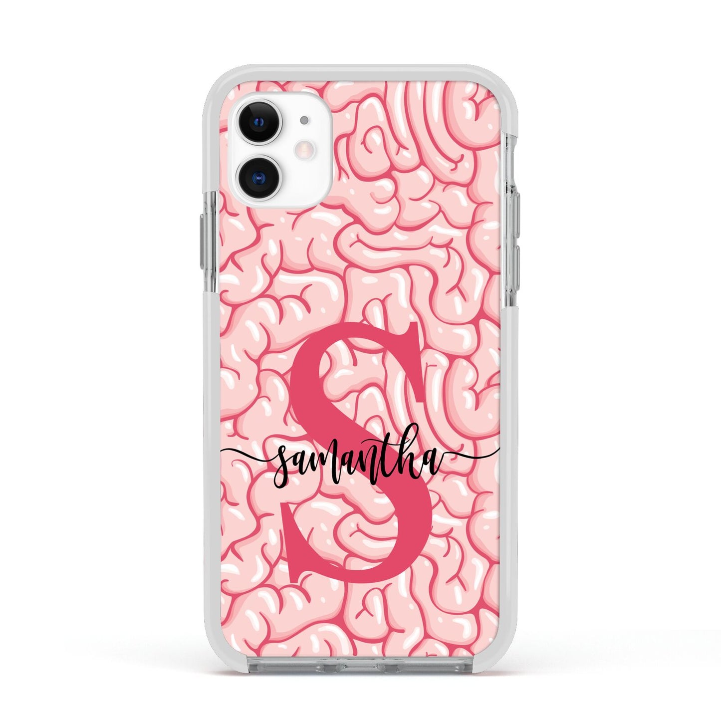 Brain Background with Monogram and Text Apple iPhone 11 in White with White Impact Case