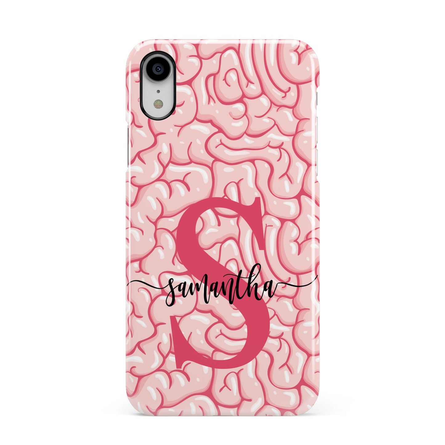 Brain Background with Monogram and Text Apple iPhone XR White 3D Snap Case