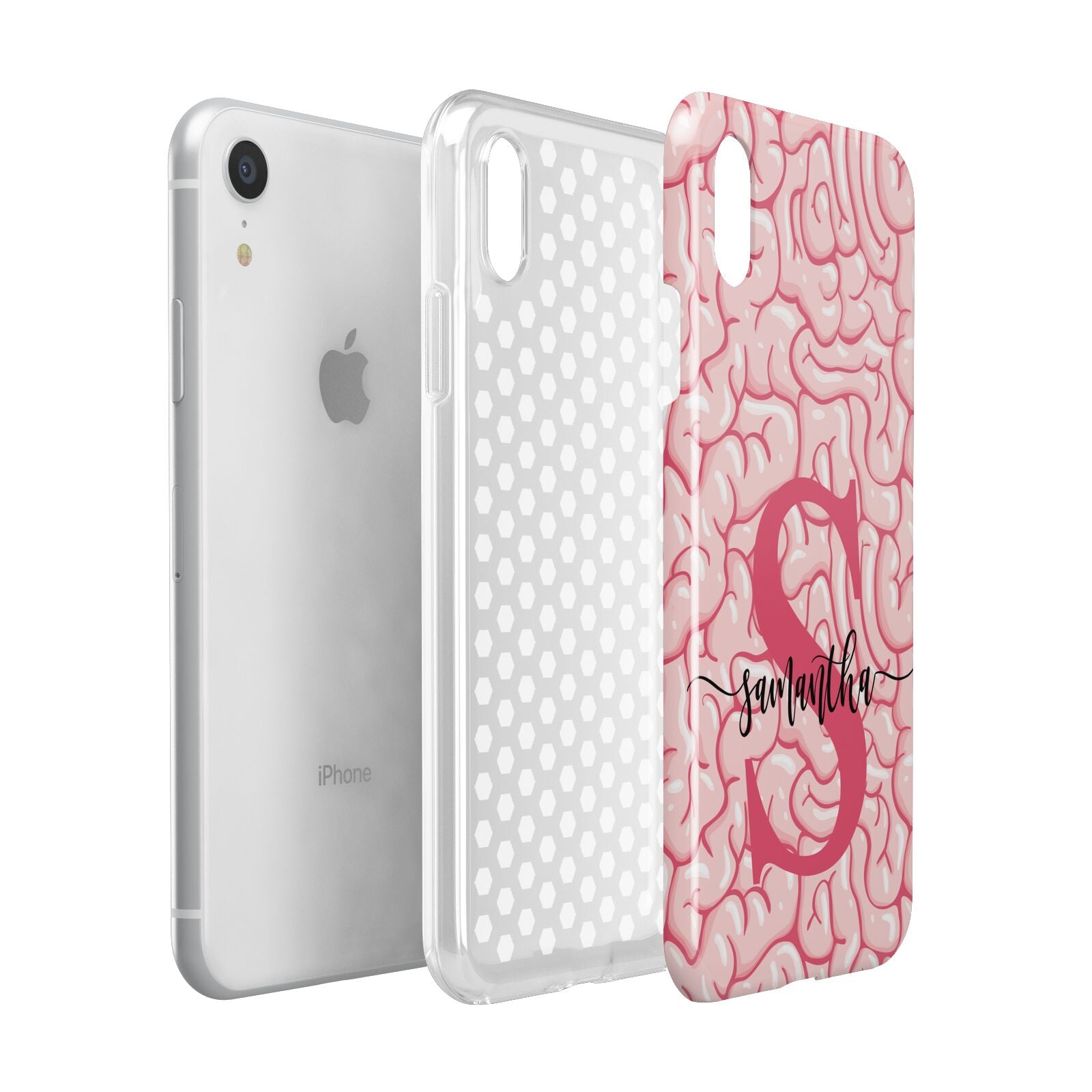 Brain Background with Monogram and Text Apple iPhone XR White 3D Tough Case Expanded view