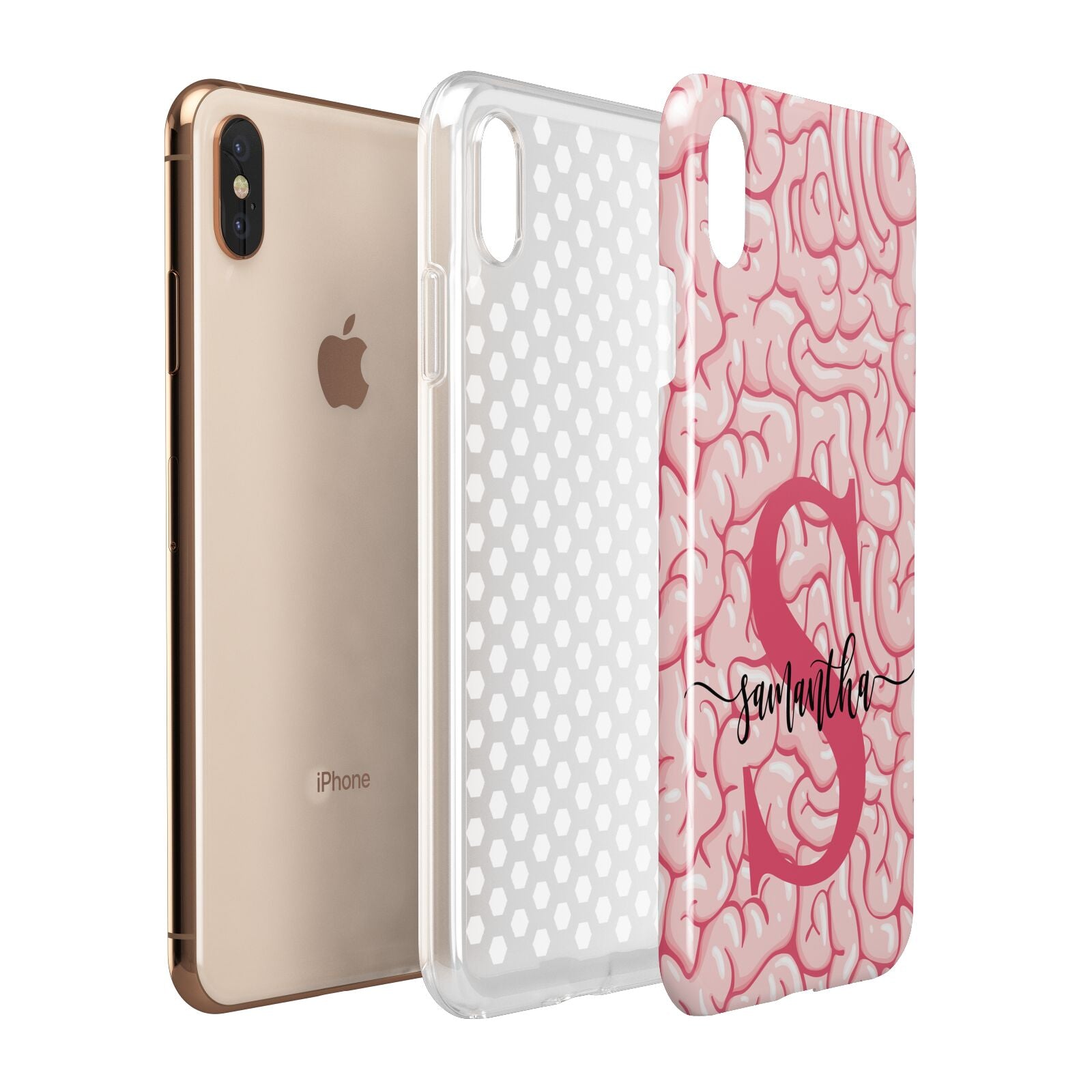 Brain Background with Monogram and Text Apple iPhone Xs Max 3D Tough Case Expanded View