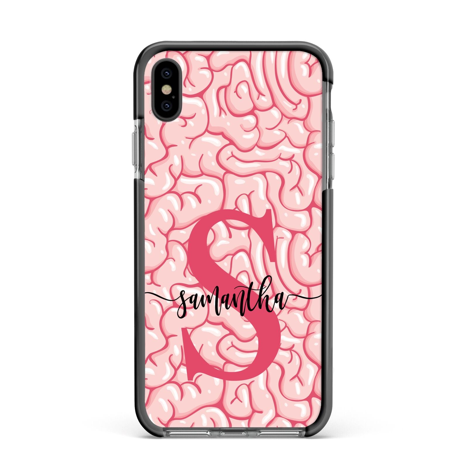 Brain Background with Monogram and Text Apple iPhone Xs Max Impact Case Black Edge on Black Phone