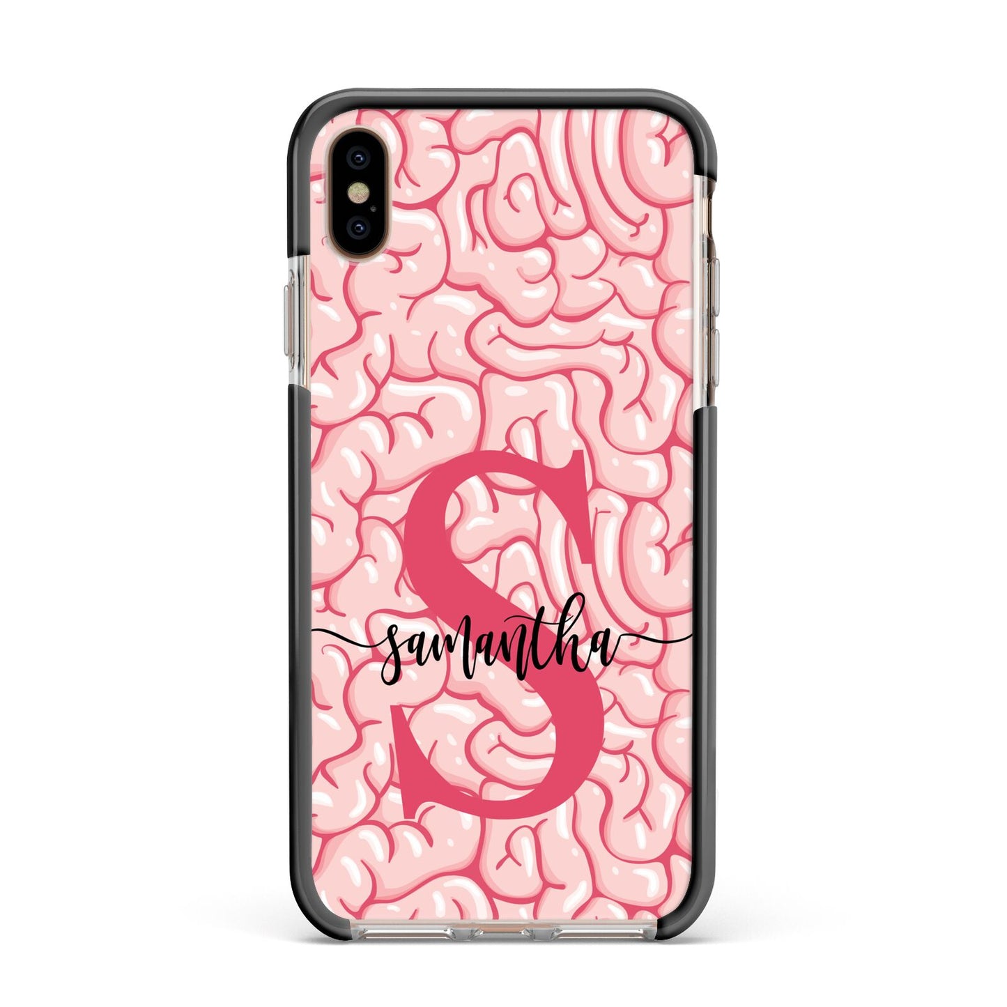 Brain Background with Monogram and Text Apple iPhone Xs Max Impact Case Black Edge on Gold Phone