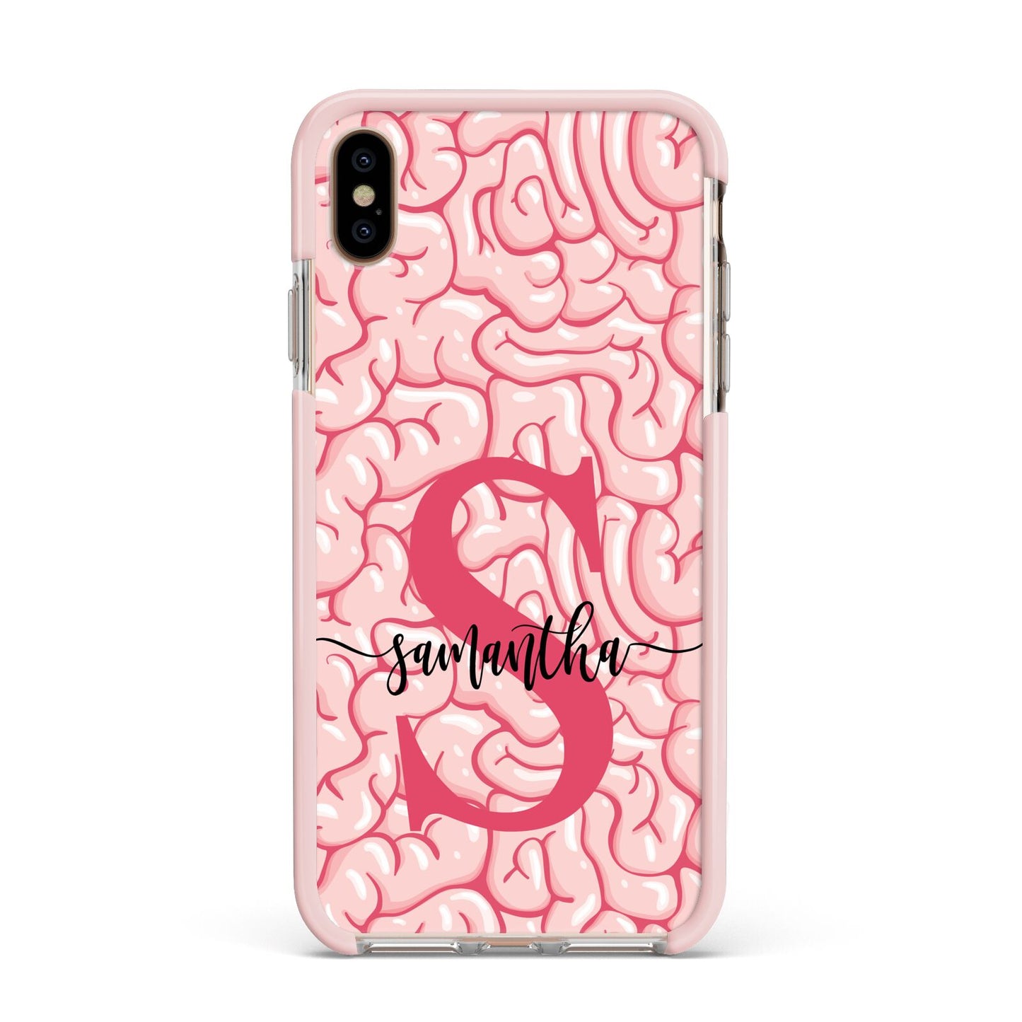 Brain Background with Monogram and Text Apple iPhone Xs Max Impact Case Pink Edge on Gold Phone