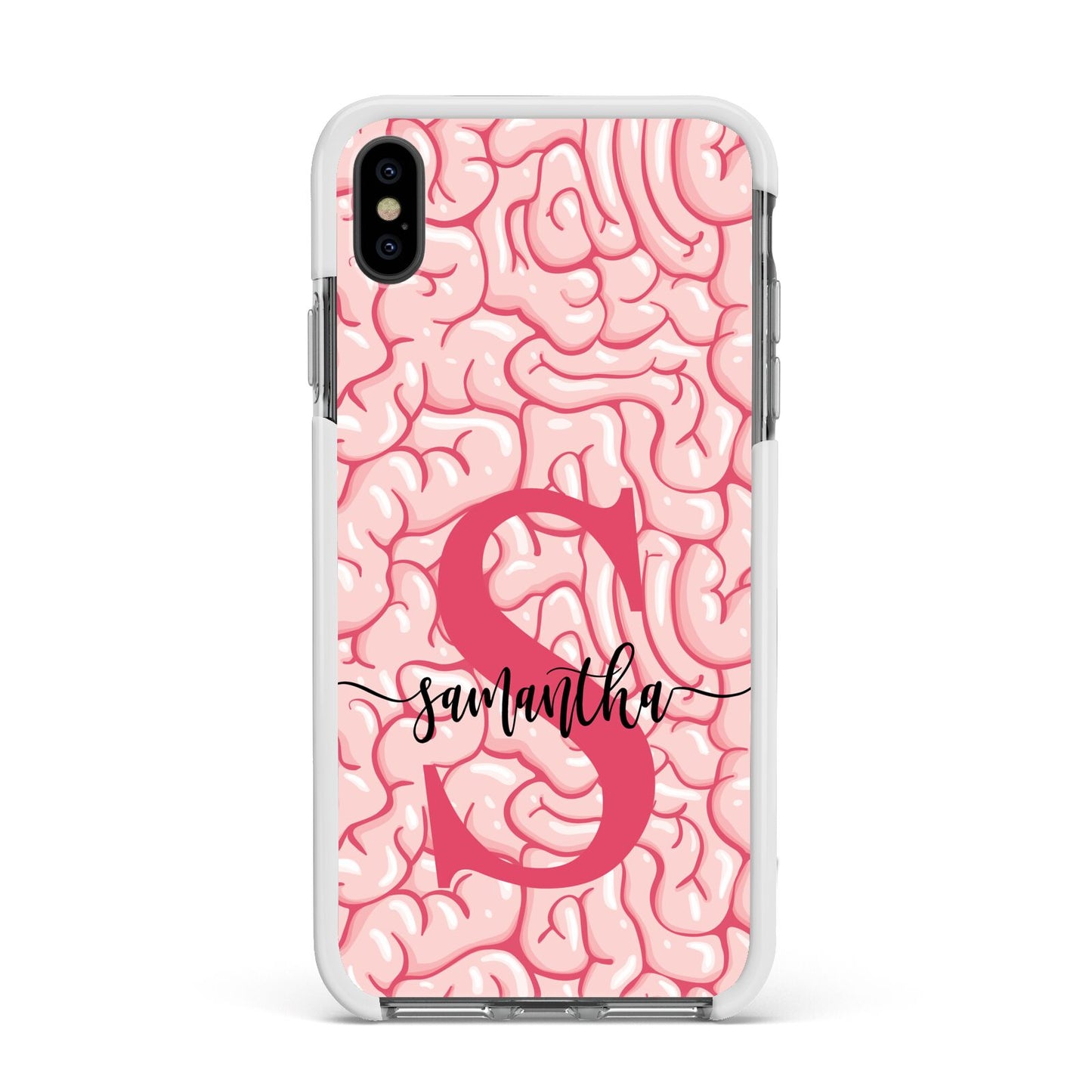 Brain Background with Monogram and Text Apple iPhone Xs Max Impact Case White Edge on Black Phone