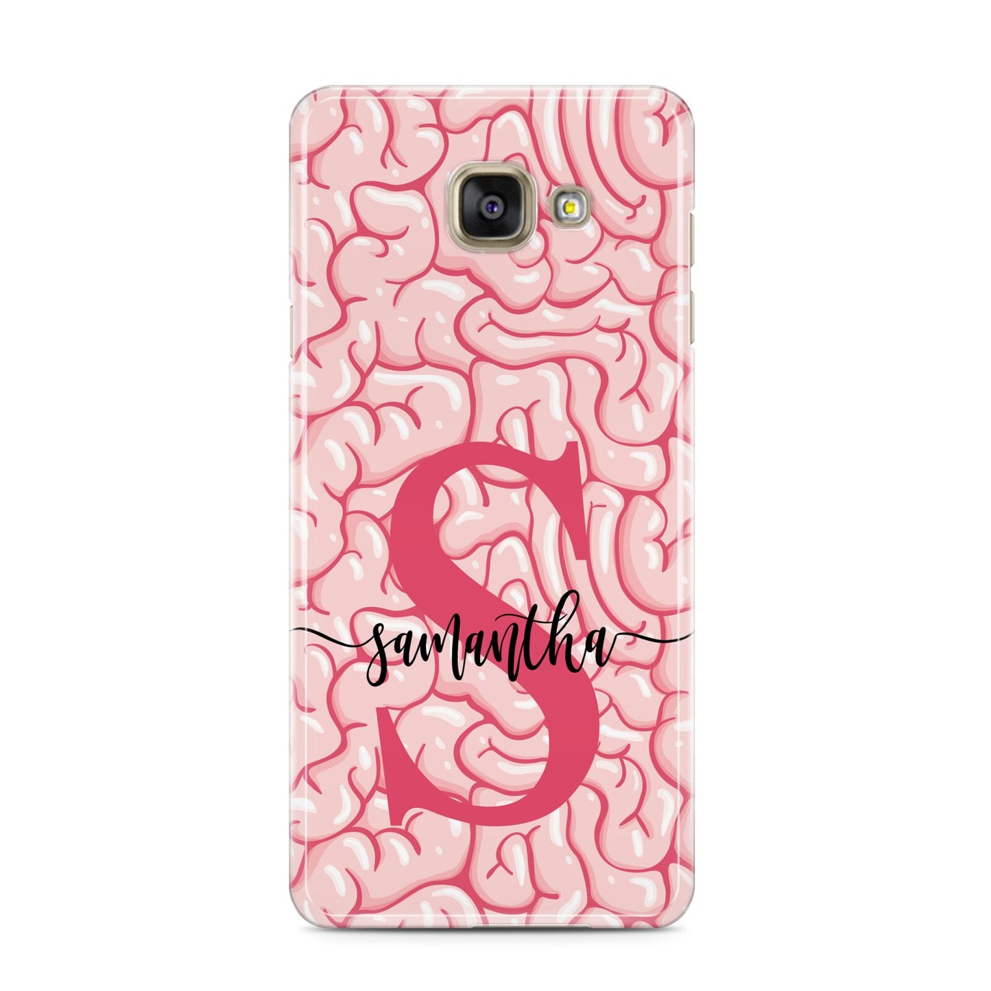 Brain Background with Monogram and Text Samsung Galaxy A3 2016 Case on gold phone