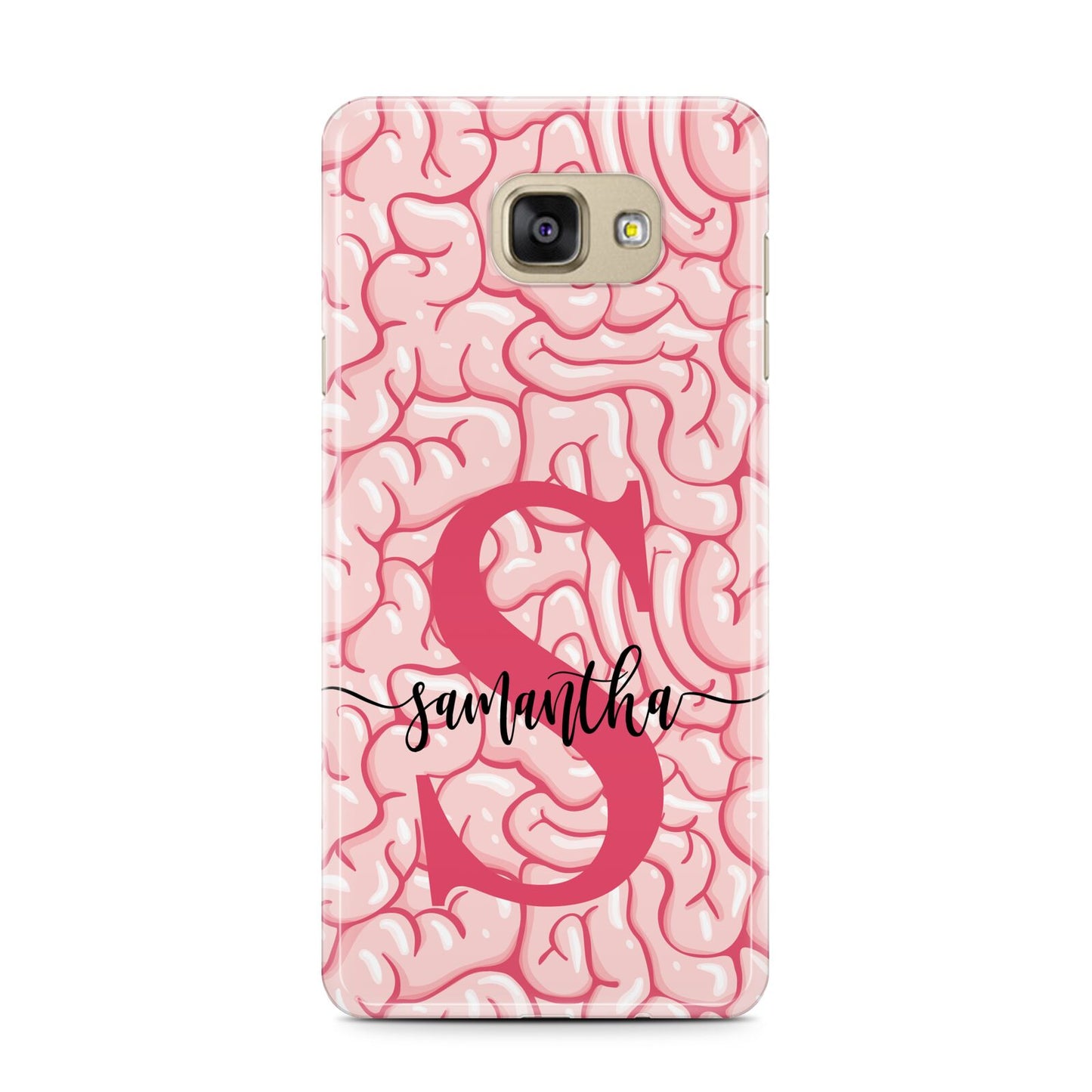 Brain Background with Monogram and Text Samsung Galaxy A7 2016 Case on gold phone