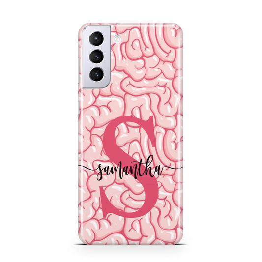 Brain Background with Monogram and Text Samsung S21 Plus Phone Case