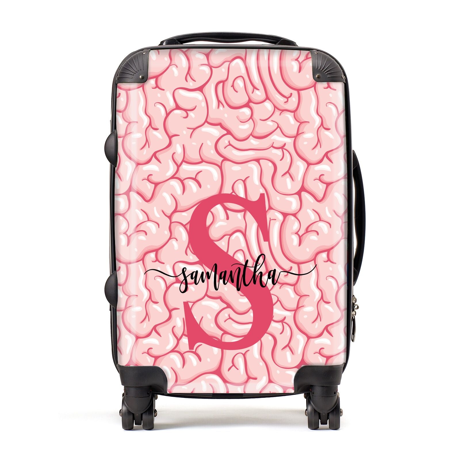 Brain Background with Monogram and Text Suitcase