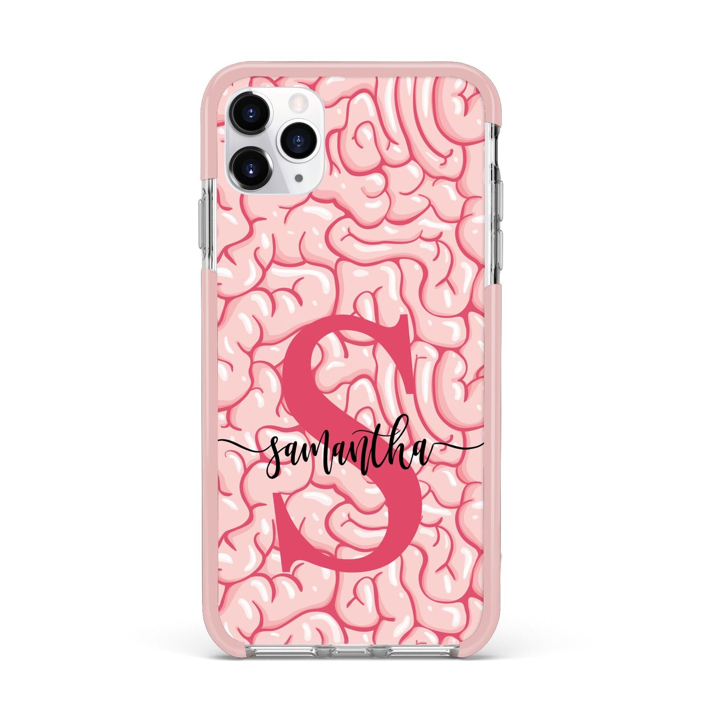 Brain Background with Monogram and Text iPhone 11 Pro Max Impact Pink Edge Case