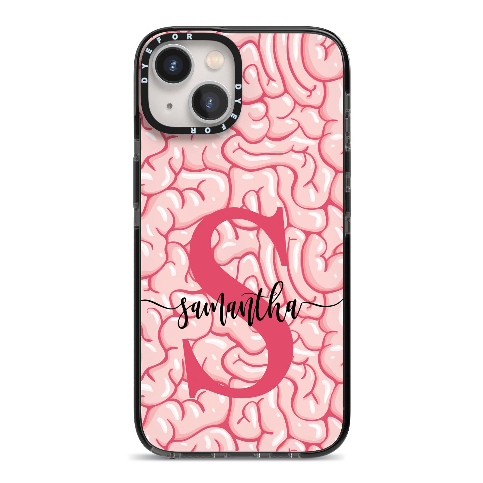 Brain Background with Monogram and Text iPhone 13 Black Impact Case on Silver phone