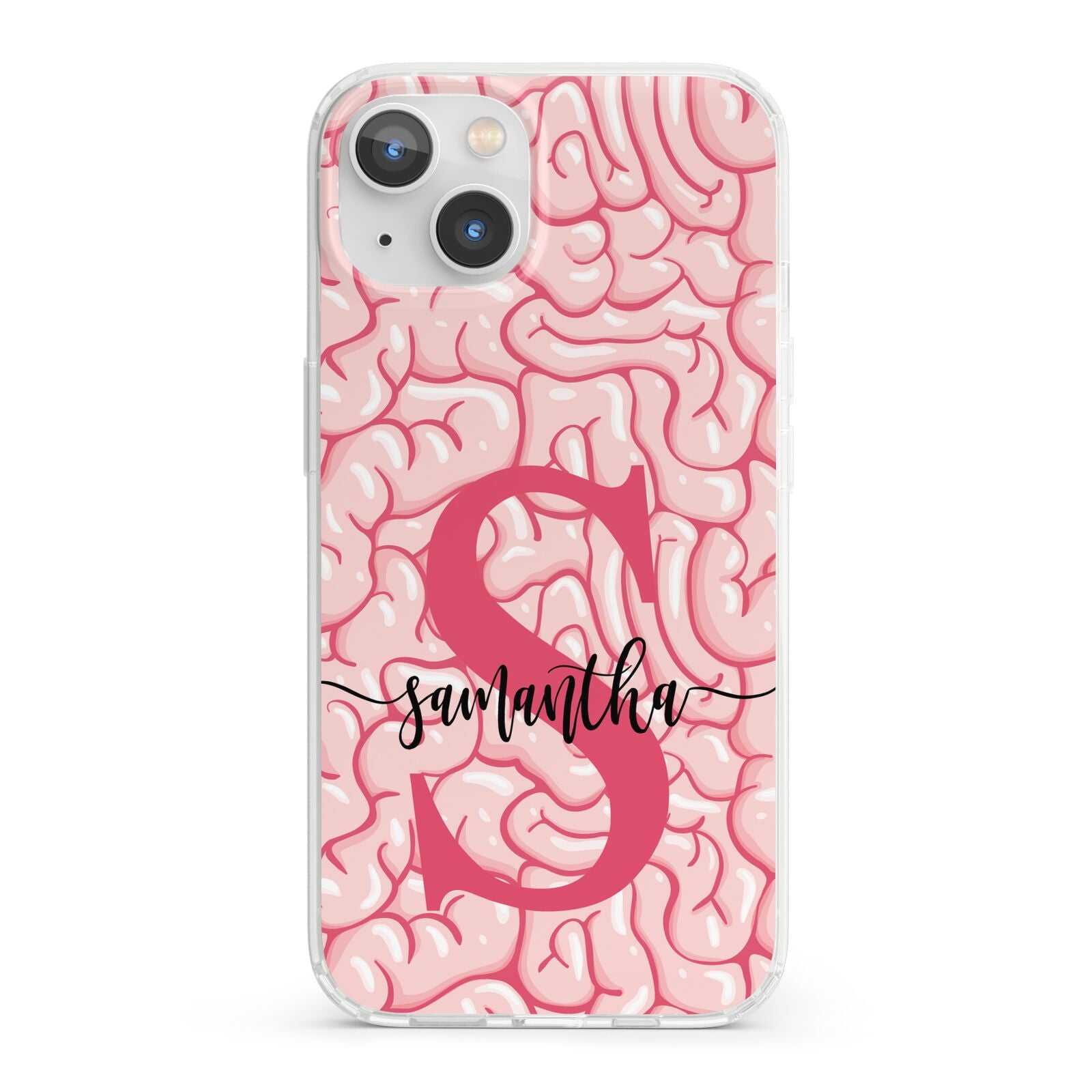 Brain Background with Monogram and Text iPhone 13 Clear Bumper Case