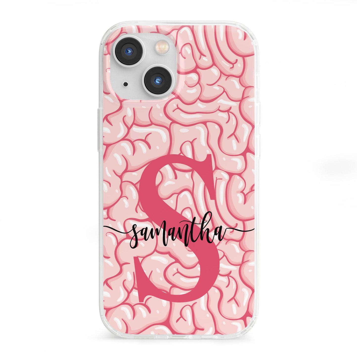 Brain Background with Monogram and Text iPhone 13 Mini Clear Bumper Case