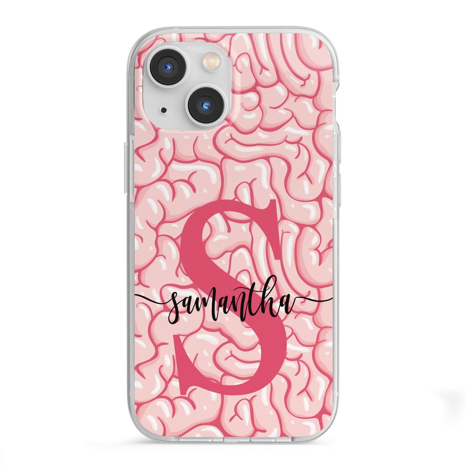 Brain Background with Monogram and Text iPhone 13 Mini TPU Impact Case with White Edges