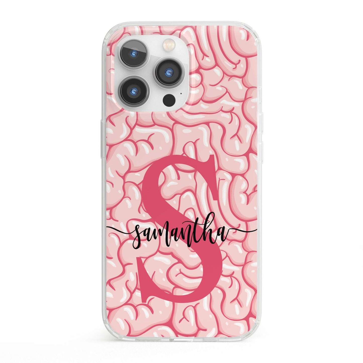 Brain Background with Monogram and Text iPhone 13 Pro Clear Bumper Case