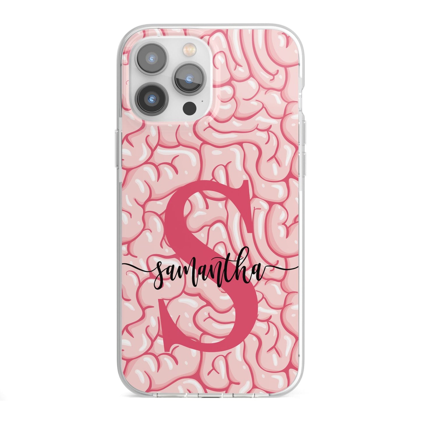 Brain Background with Monogram and Text iPhone 13 Pro Max TPU Impact Case with White Edges