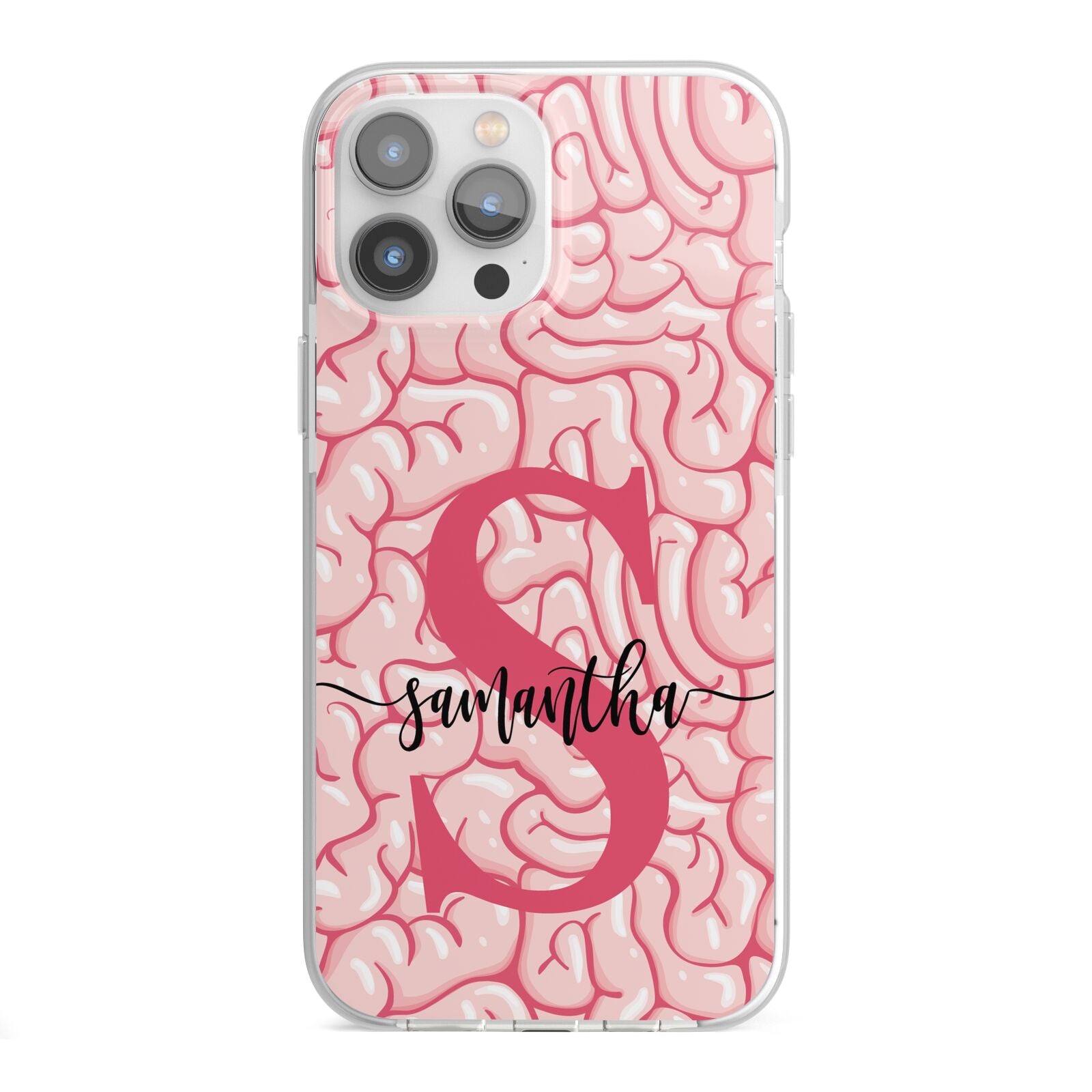 Brain Background with Monogram and Text iPhone 13 Pro Max TPU Impact Case with White Edges