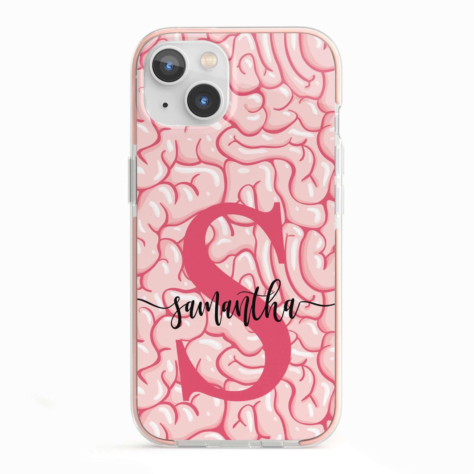 Brain Background with Monogram and Text iPhone 13 TPU Impact Case with Pink Edges