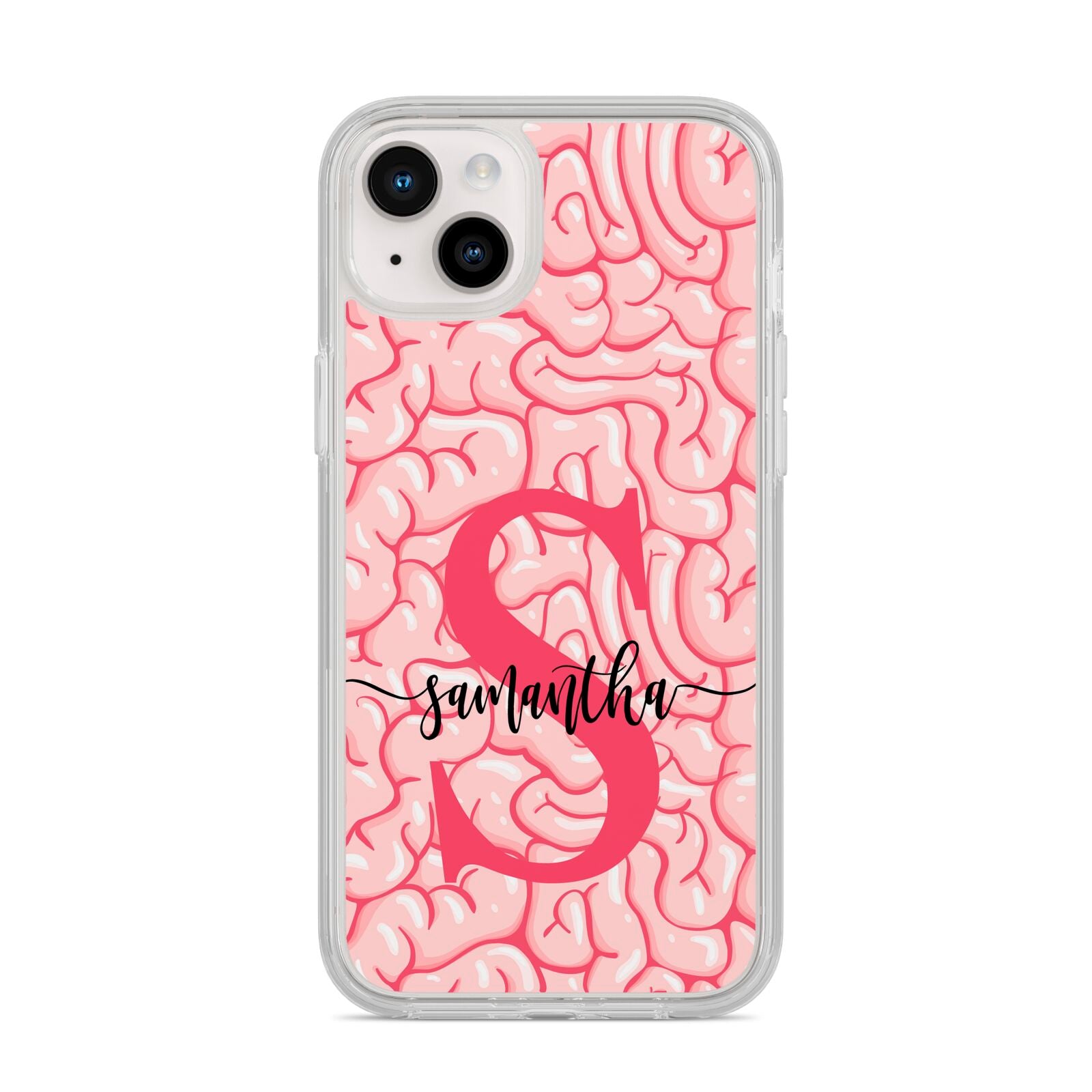 Brain Background with Monogram and Text iPhone 14 Plus Clear Tough Case Starlight