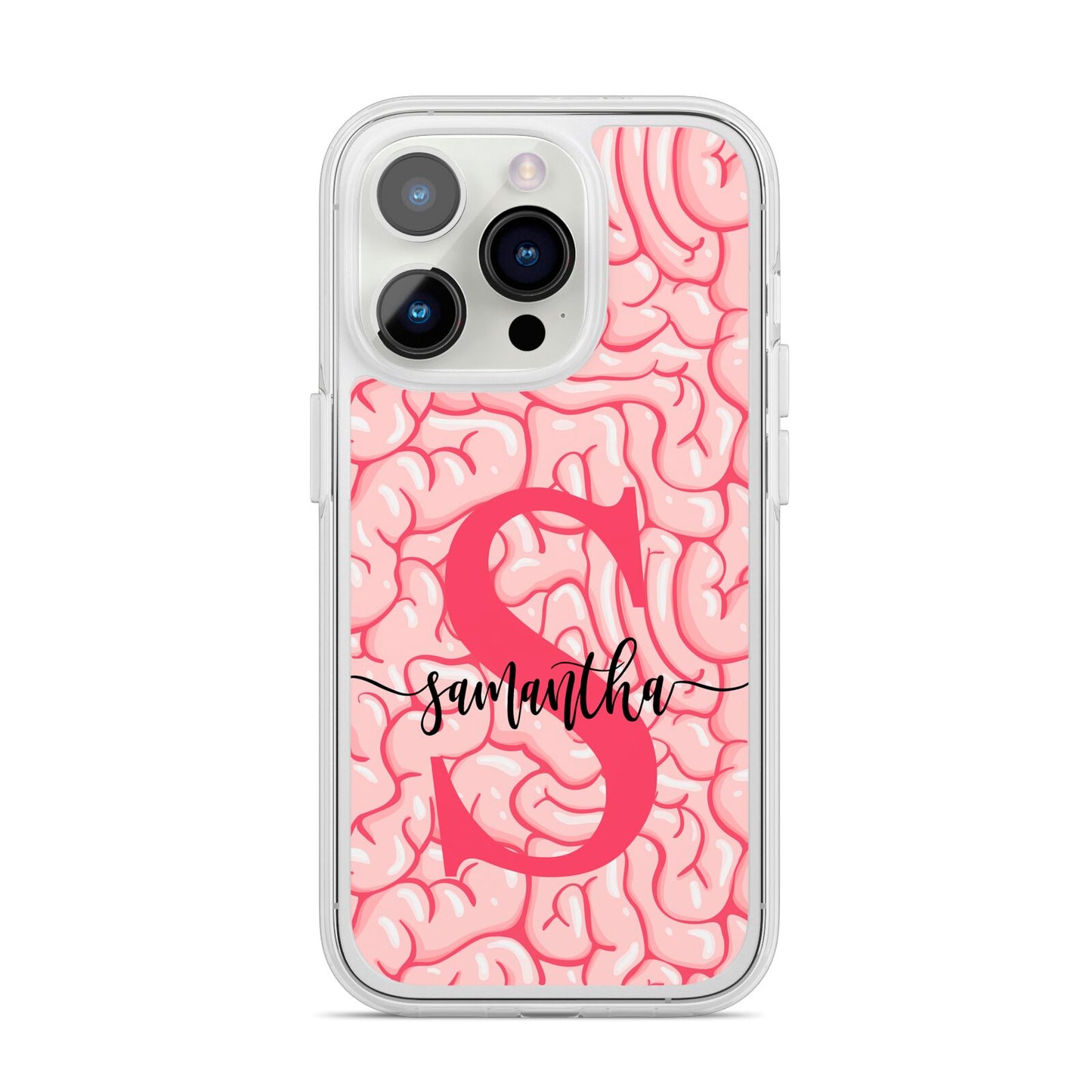 Brain Background with Monogram and Text iPhone 14 Pro Clear Tough Case Silver