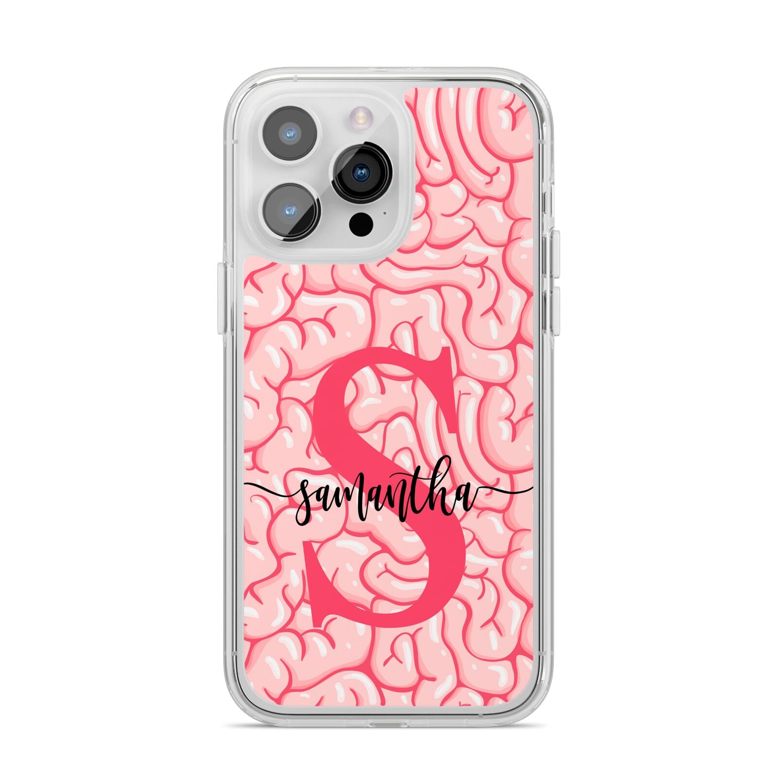 Brain Background with Monogram and Text iPhone 14 Pro Max Clear Tough Case Silver