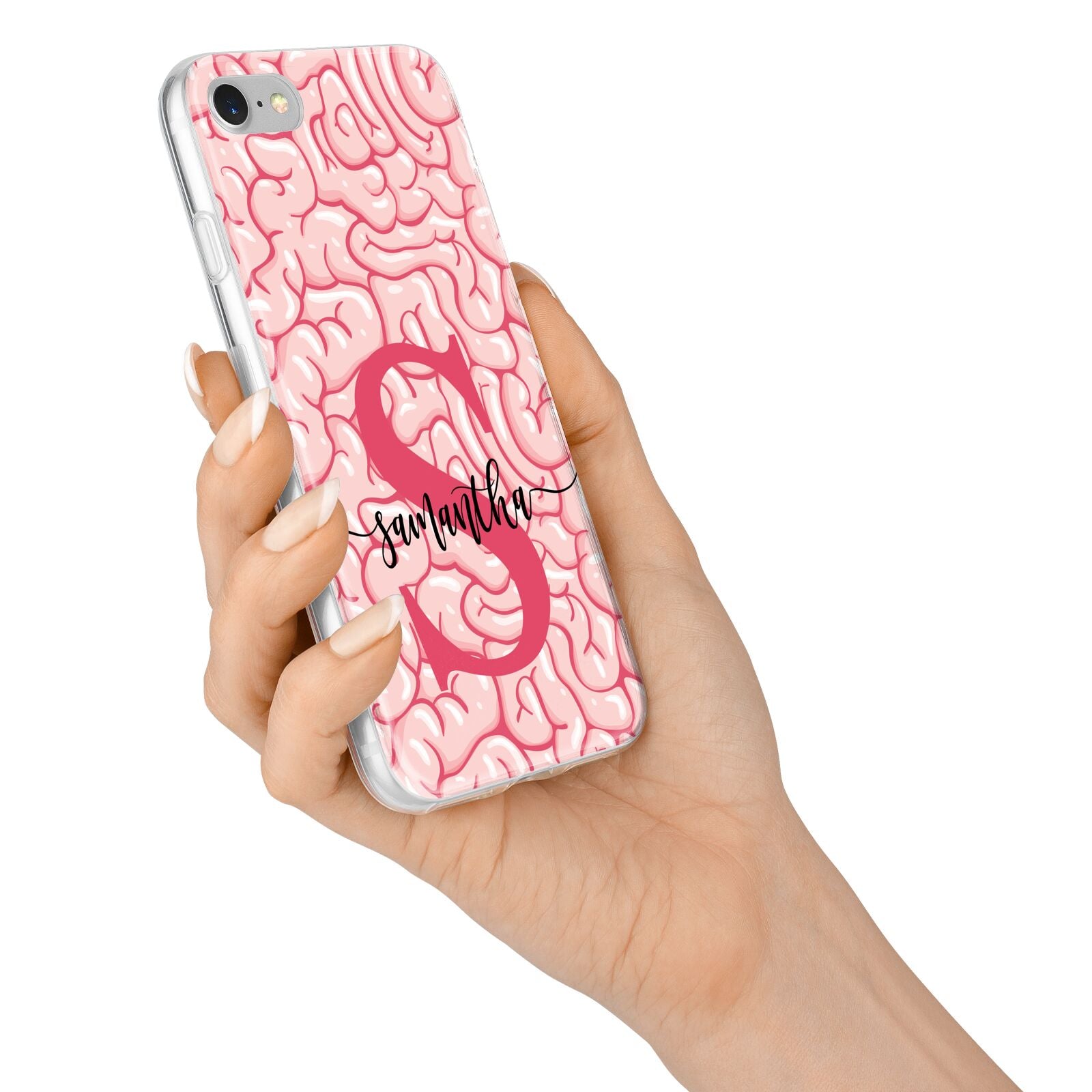 Brain Background with Monogram and Text iPhone 7 Bumper Case on Silver iPhone Alternative Image
