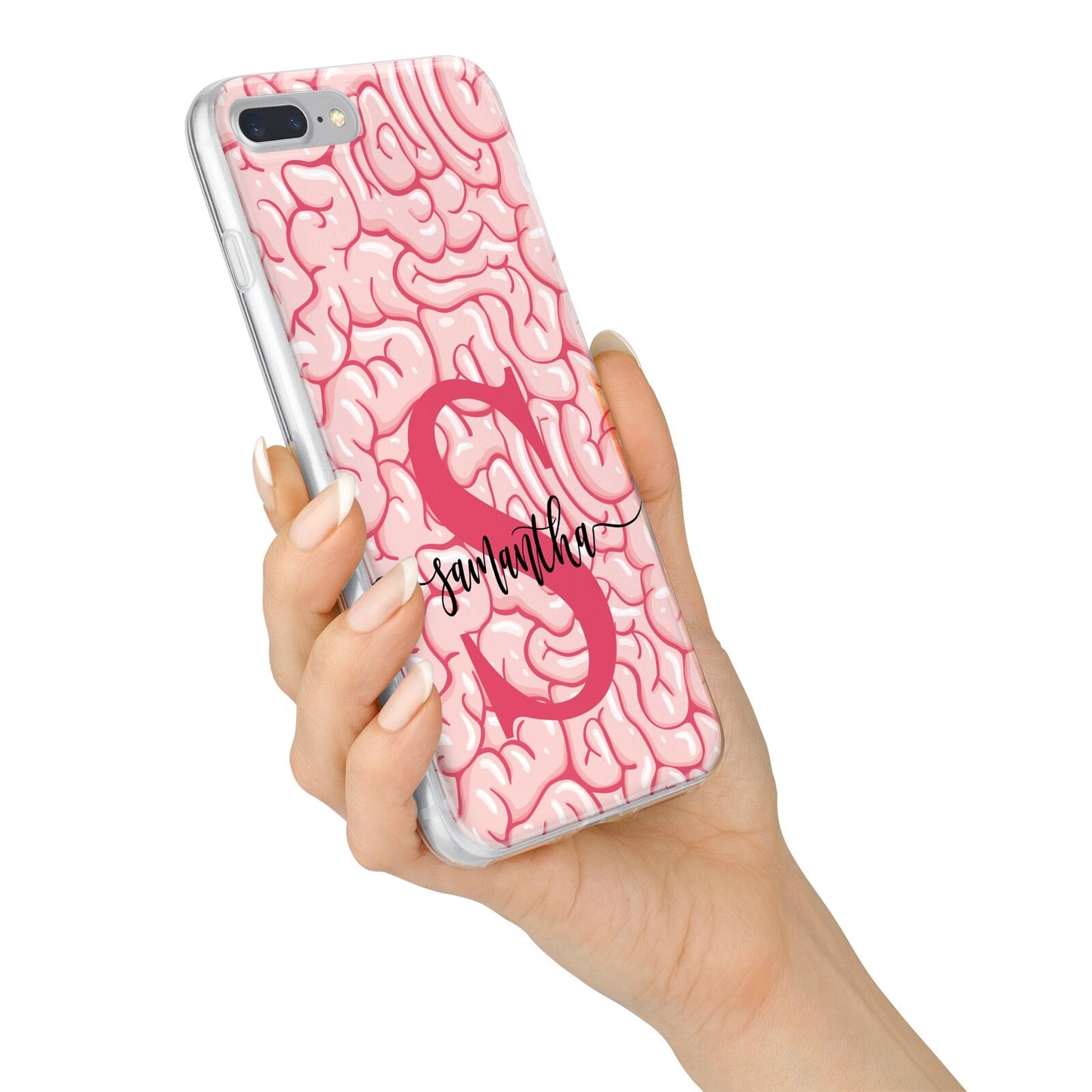 Brain Background with Monogram and Text iPhone 7 Plus Bumper Case on Silver iPhone Alternative Image