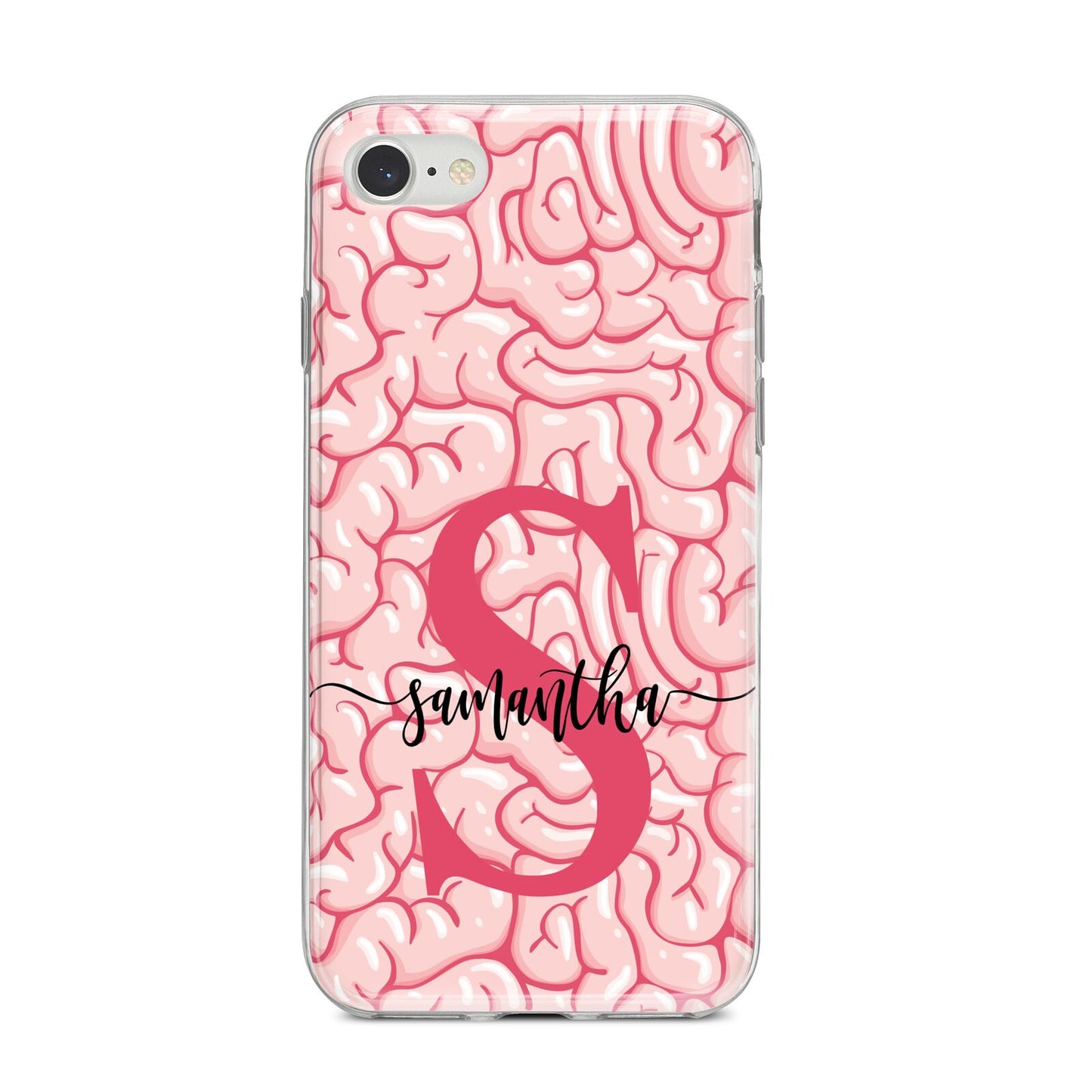 Brain Background with Monogram and Text iPhone 8 Bumper Case on Silver iPhone