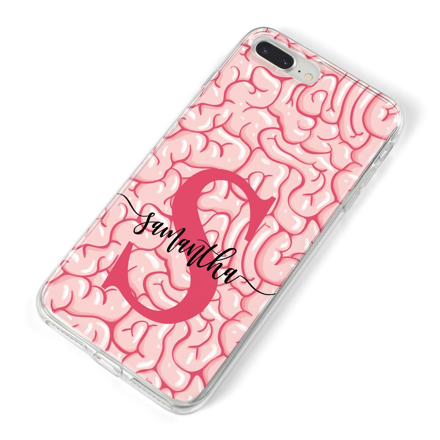 Brain Background with Monogram and Text iPhone 8 Plus Bumper Case on Silver iPhone Alternative Image