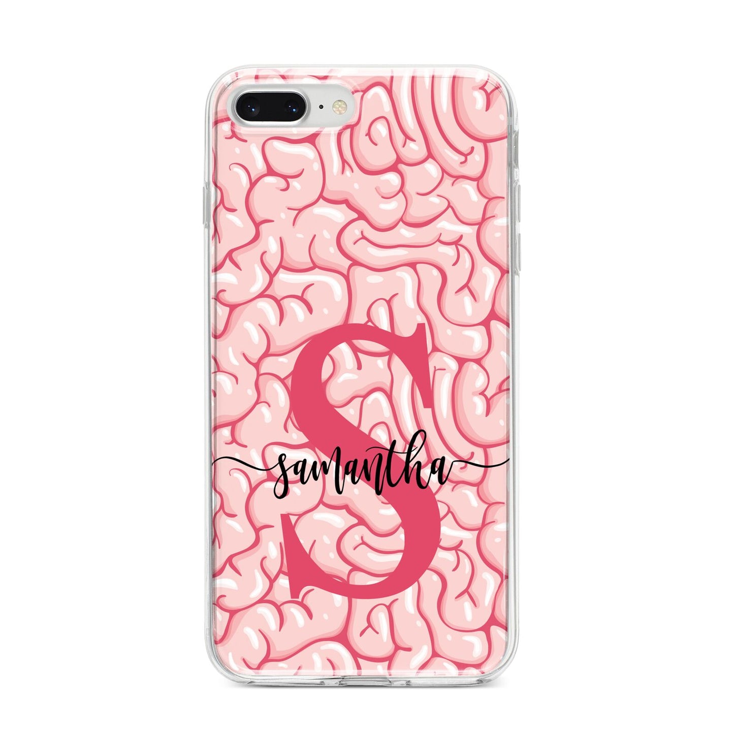 Brain Background with Monogram and Text iPhone 8 Plus Bumper Case on Silver iPhone