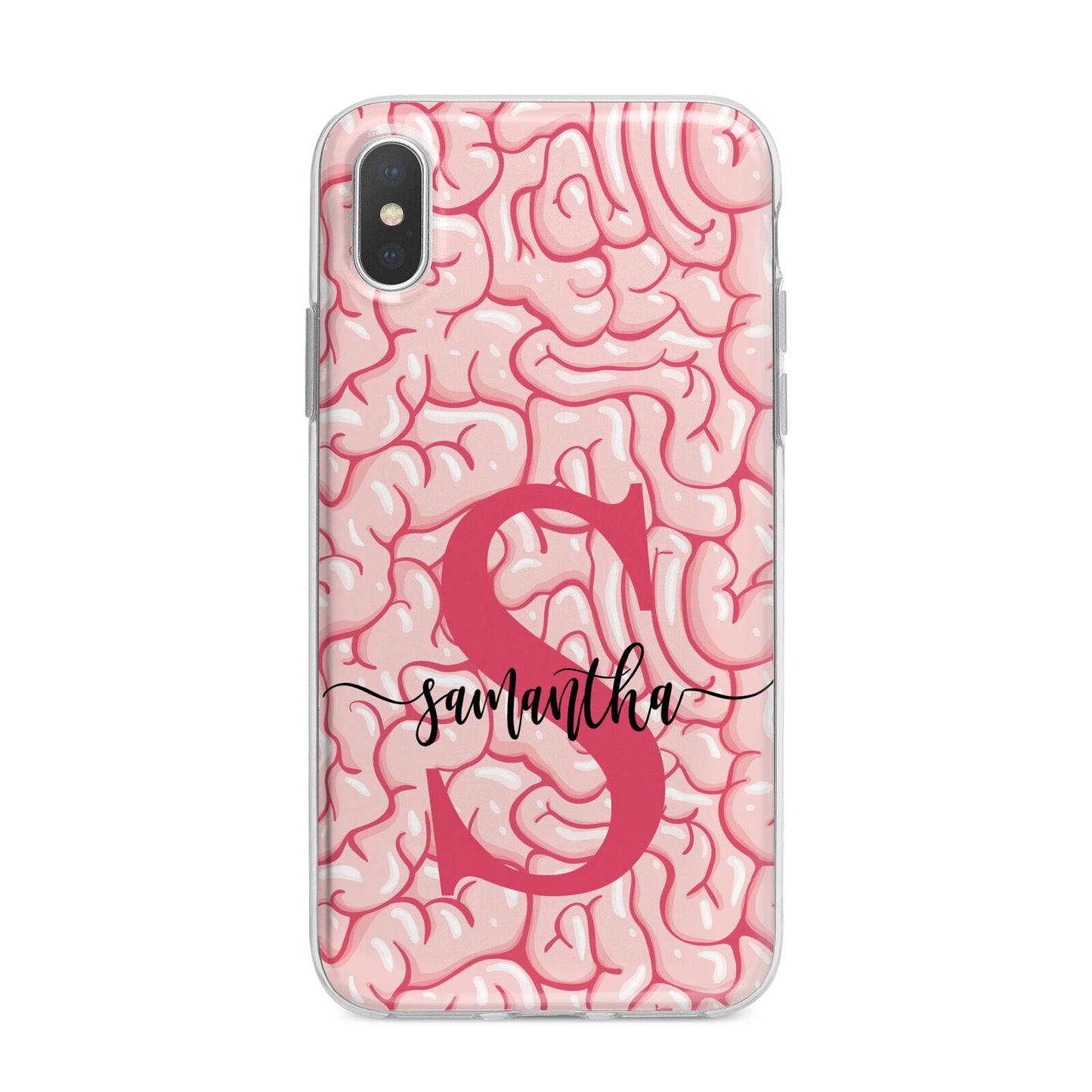 Brain Background with Monogram and Text iPhone X Bumper Case on Silver iPhone Alternative Image 1