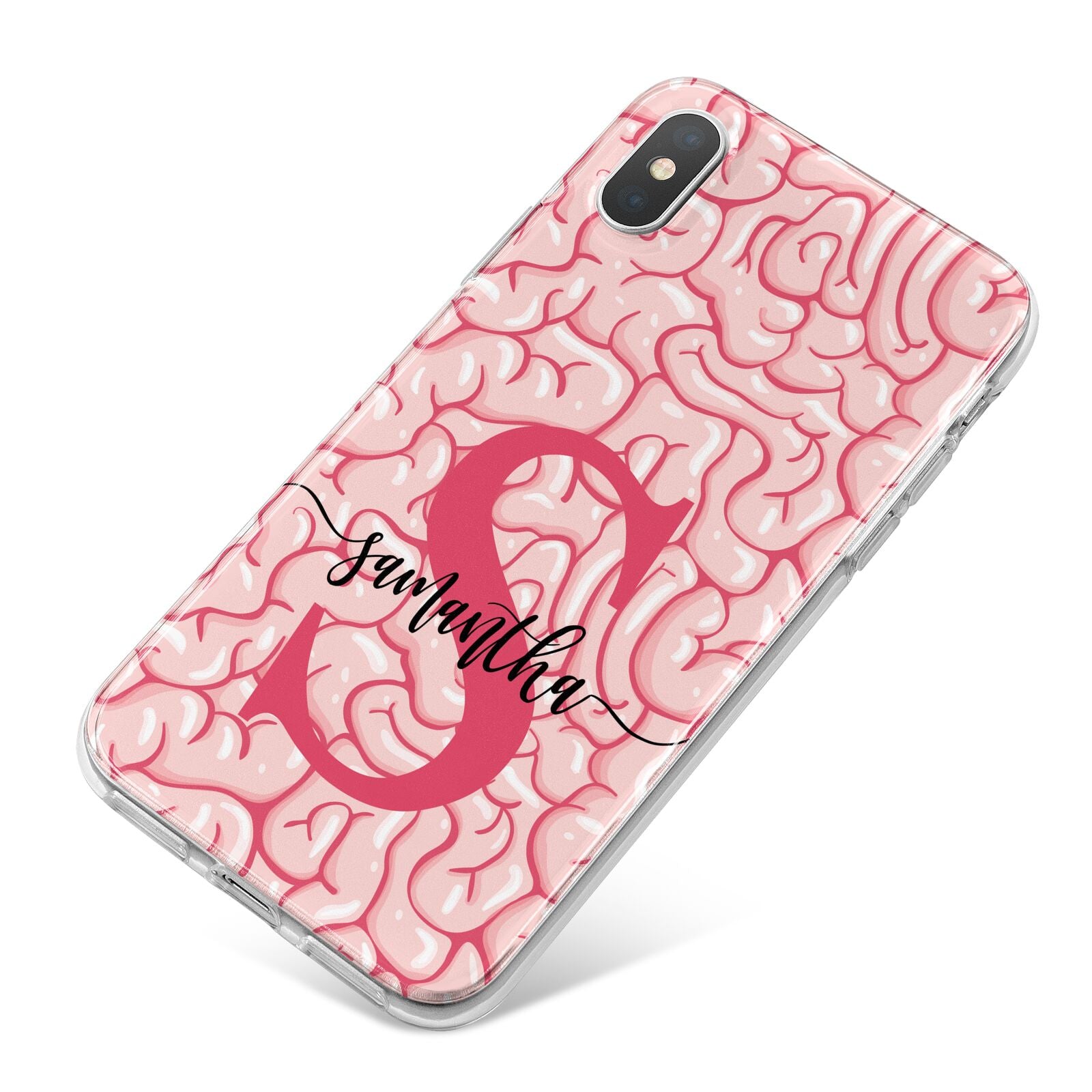 Brain Background with Monogram and Text iPhone X Bumper Case on Silver iPhone