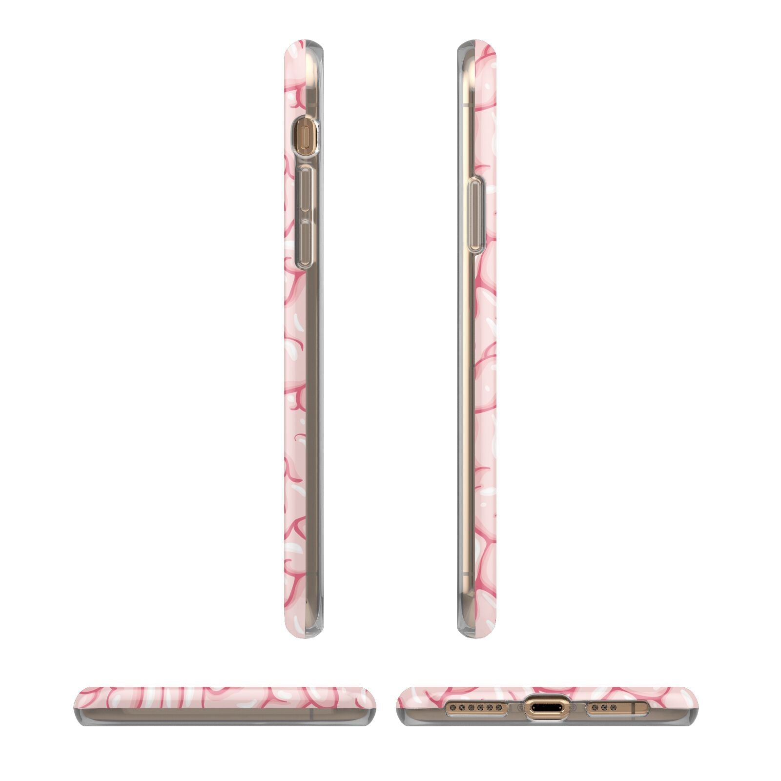 Brain Background with Monogram and Text iPhone XS 3D Tough Case in Gold Angled Images