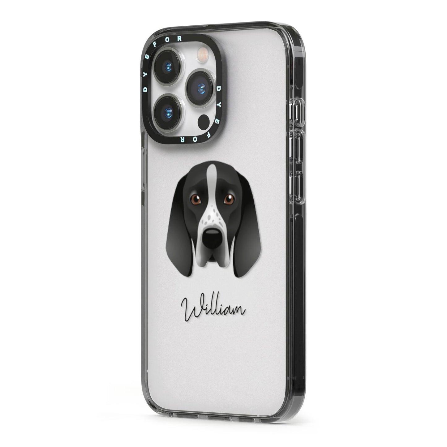 Braque D Auvergne Personalised iPhone 13 Pro Black Impact Case Side Angle on Silver phone